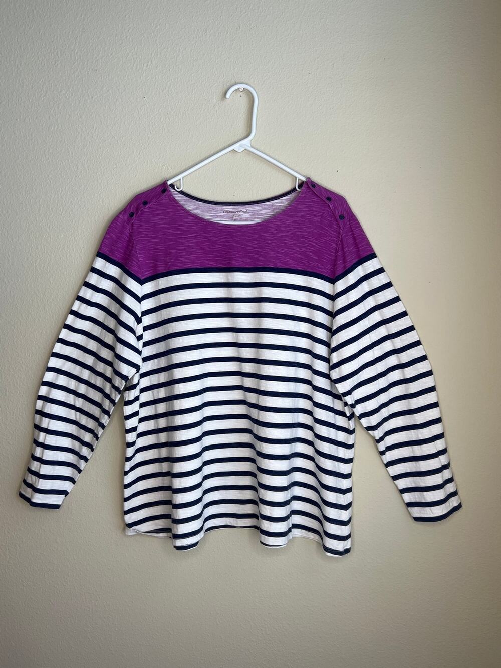 Coldwater Creek Purple Colorblock Striped Shoulder Button Top Women's 2X